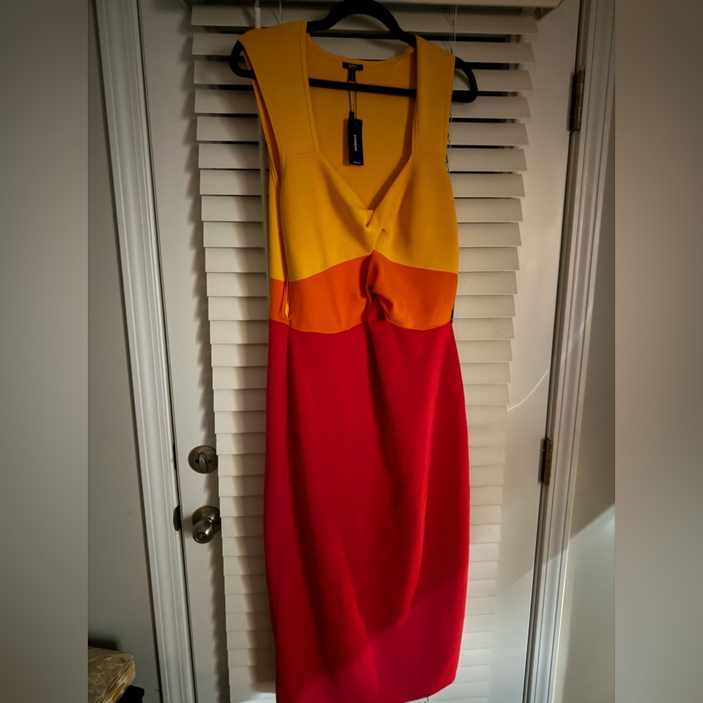 Colorblock Yellow, Orange, and Red Dress